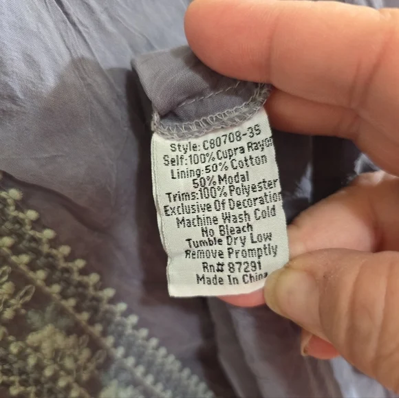 Johnny Was Heidi Boho Embroidered Tunic Medium Graphite Gray Floral Flowers - Picture 10 of 11